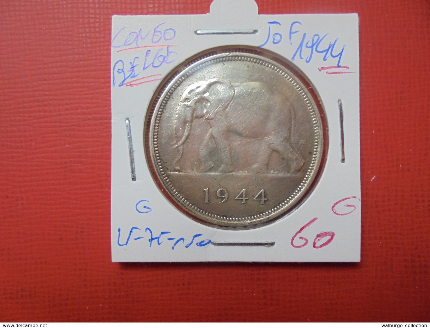 CONGO BELGE 50 FRANCS 1944 ARGENT DITE: "ELEPHANT"  QUALITE:VOIR PHOTOS - 1934-1945: Leopold III.