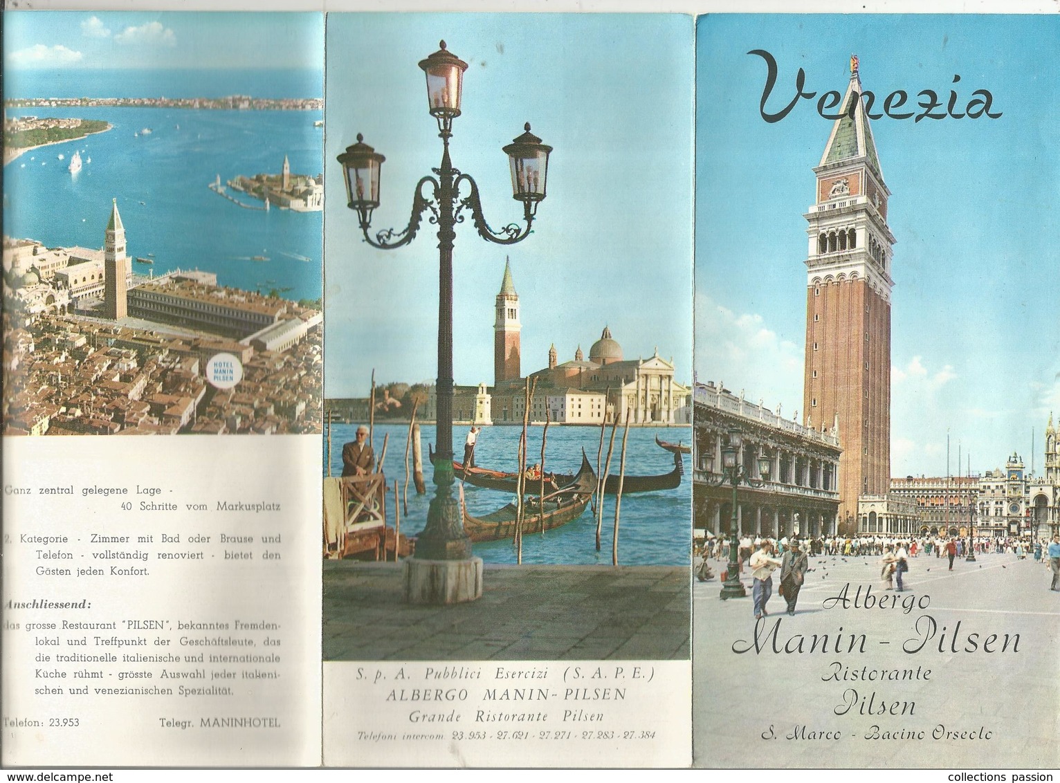 Publicité , 6 Pages , Albergo Manin-Pilsen ,ristorante , Italie ,VENEZIA ,S. Marco - Bacino Orseolo , Frais Fr 1.65 E - Publicités