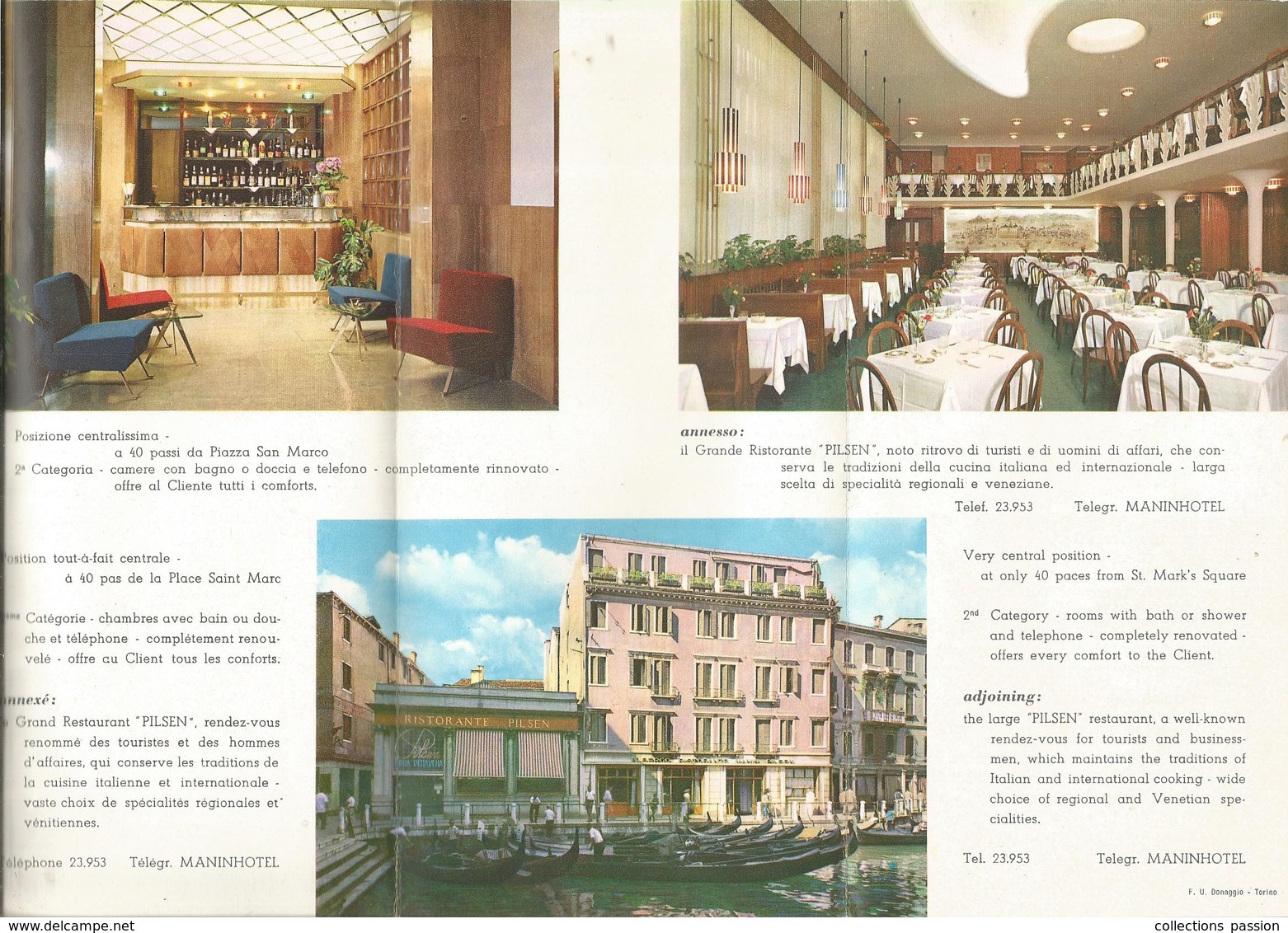 Publicité , 6 Pages , Albergo Manin-Pilsen ,ristorante , Italie ,VENEZIA ,S. Marco - Bacino Orseolo , Frais Fr 1.65 E - Publicités