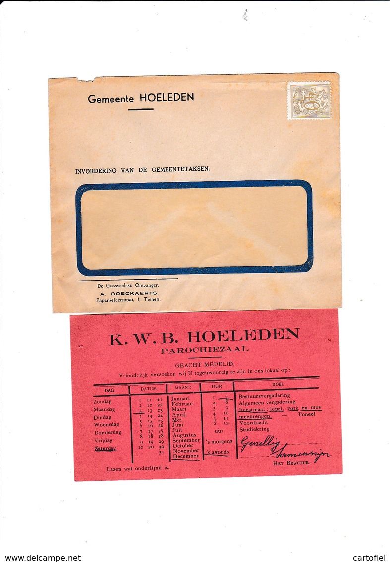 HOELEDEN-KORTENAKEN-OMSLAG-GEMEENTE+BRIEFKAART-KWB-PAROCHIEZAAL-ZIE DE 2 SCANS - Sonstige & Ohne Zuordnung