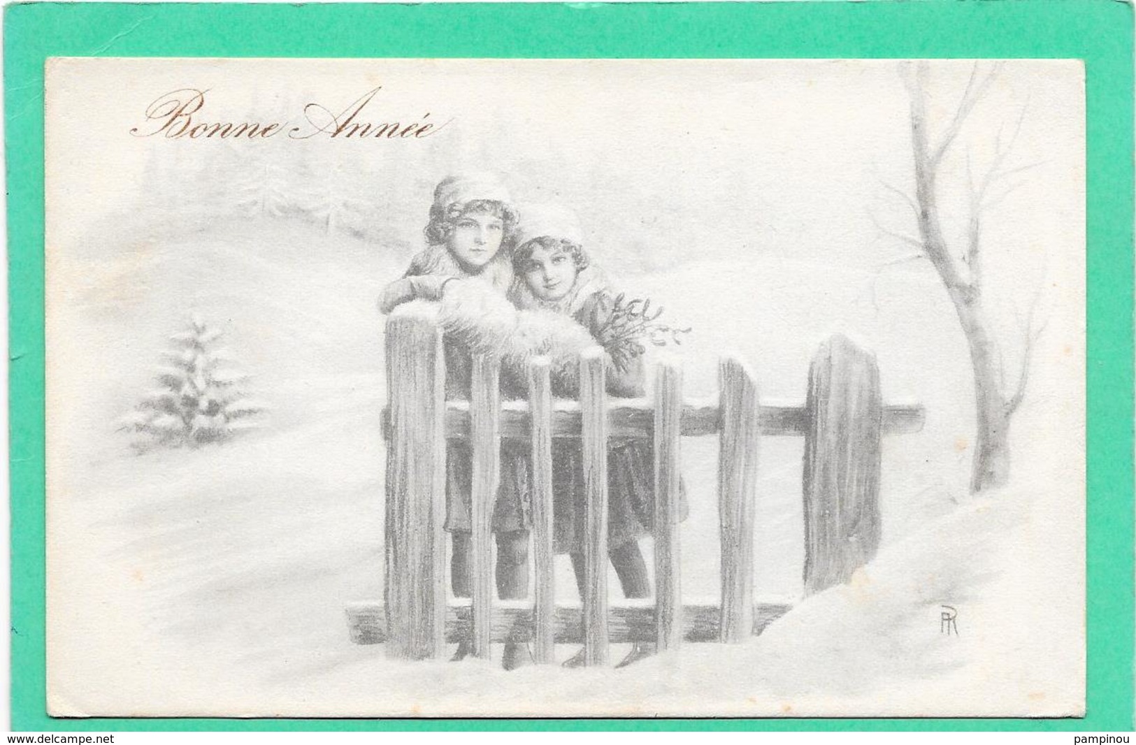 Cpa Deux Petites Filles à La Barrière De Bois, Style Viennoise - Illustration - Scènes & Paysages