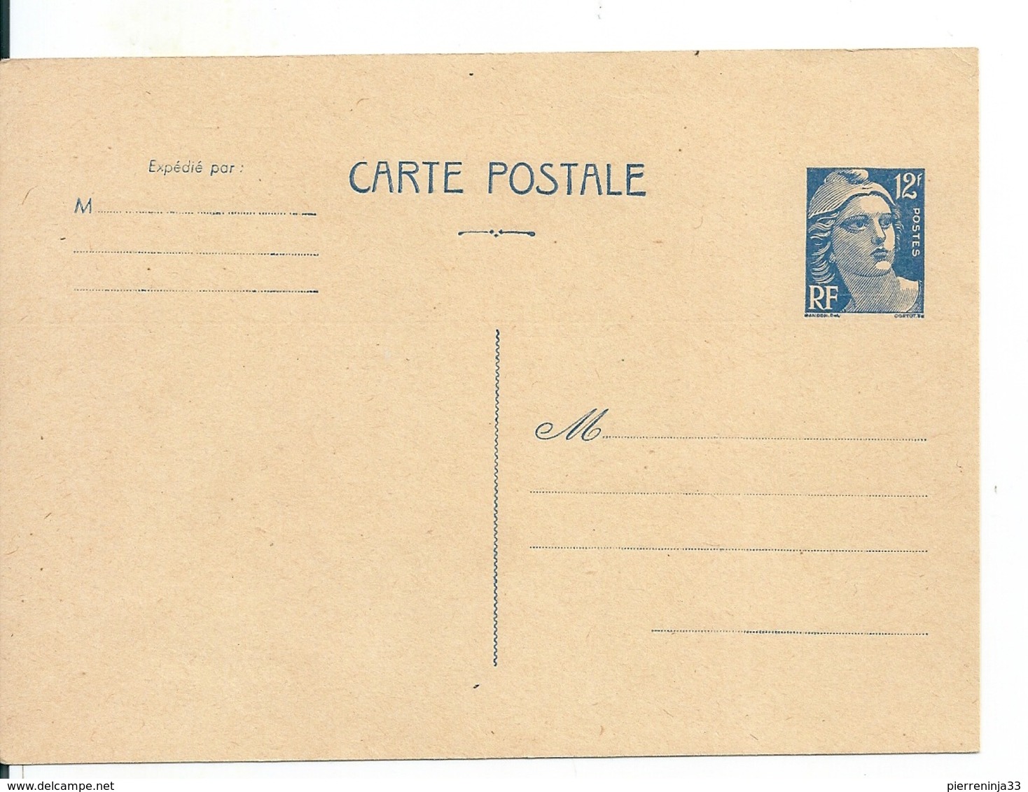 Entier Postal Neuf Type Marianne De Gandon ,12f , Cote: 30 Euro - Cartes Postales Types Et TSC (avant 1995)