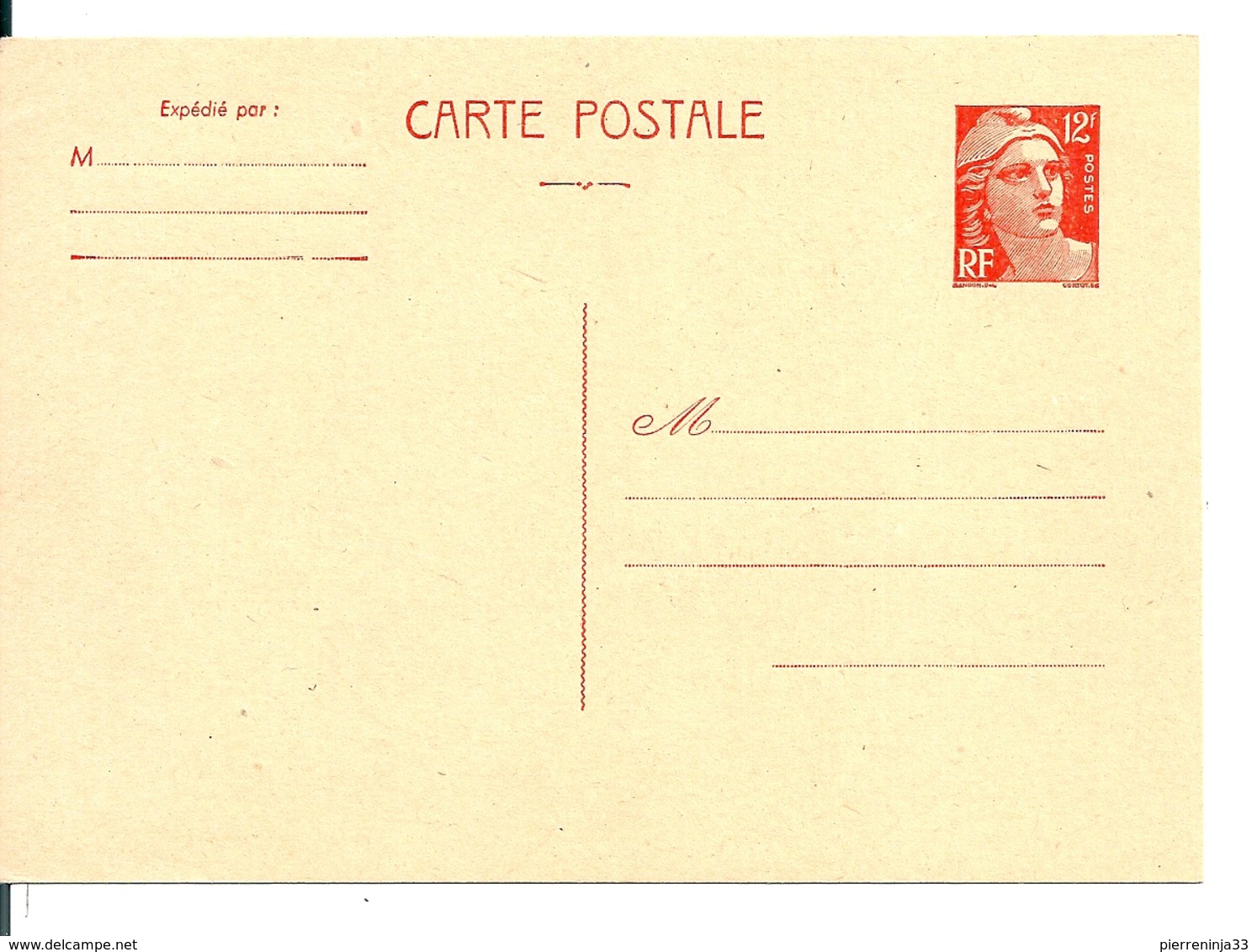 Entier Postal Neuf Type Marianne De Gandon , 12f Orange , Cote: 18 Euro - Cartes Postales Types Et TSC (avant 1995)