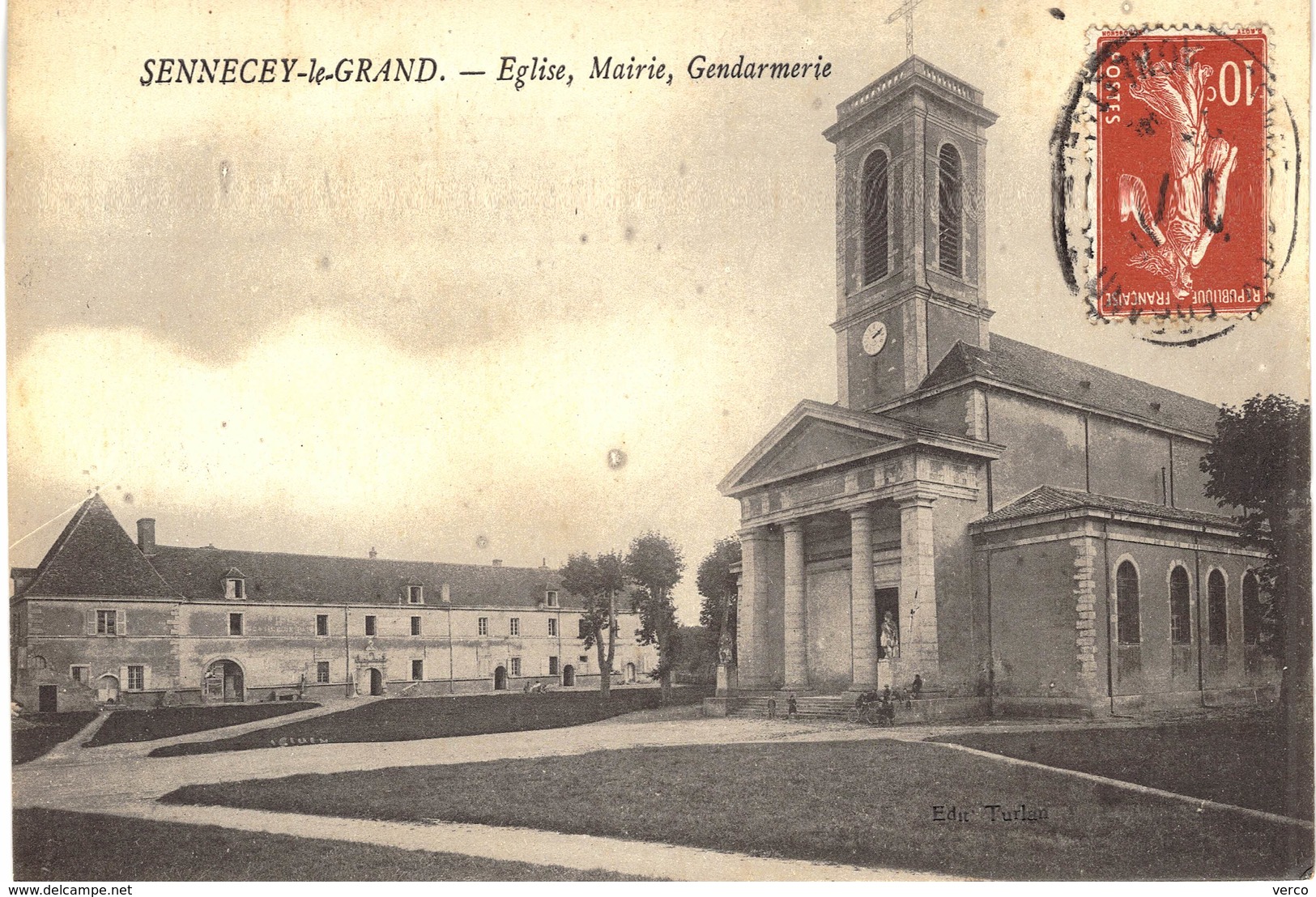 Carte Postale Ancienne De SENNECEY Le GRAND - Gendarmerie, Eglise & Mairie - Altri & Non Classificati