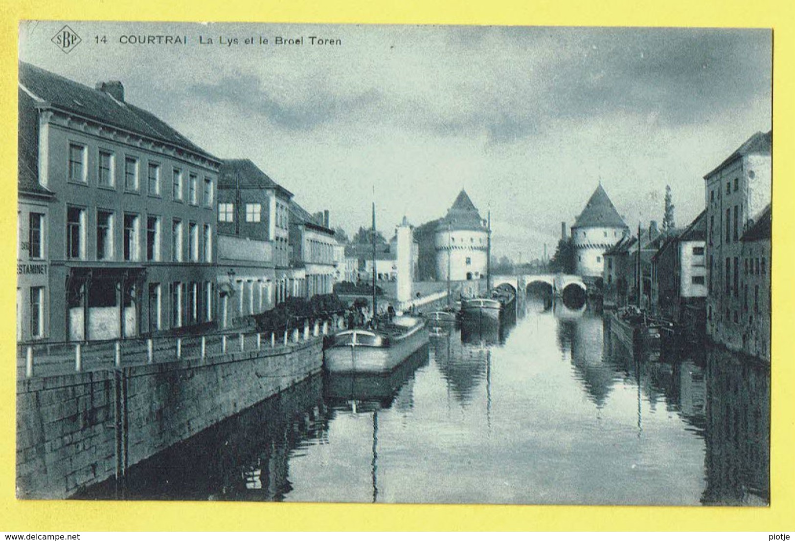 * Kortrijk - Courtrai (West Vlaanderen) * (SBP, Nr 14) La Lys Et Le Broel Toren, Canal, Bateau, Péniche, Leie, Quai, TOP - Kortrijk