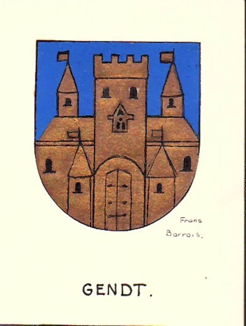 Tekenles Heraldiek Gendt Klas Den Haag ± 1938 Door Frans Barrois (verf) 12½ X 9½ Cm (Gra-71) - Andere & Zonder Classificatie