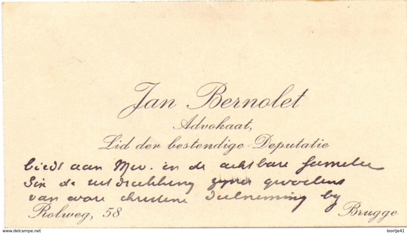 Visitekaartje - Carte Visite - Advocaat Jan Bernolet - Brugge - Cartes De Visite