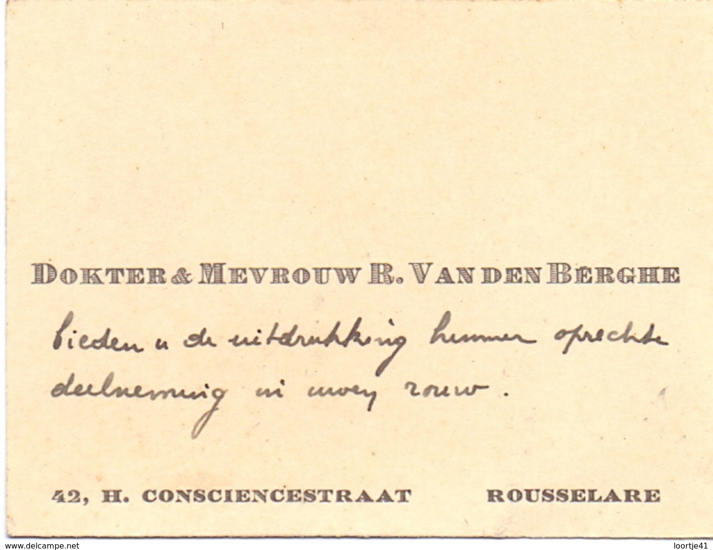 Visitekaartje - Carte Visite - Dokter R. Van Den Berghe - Roeselare - Cartes De Visite