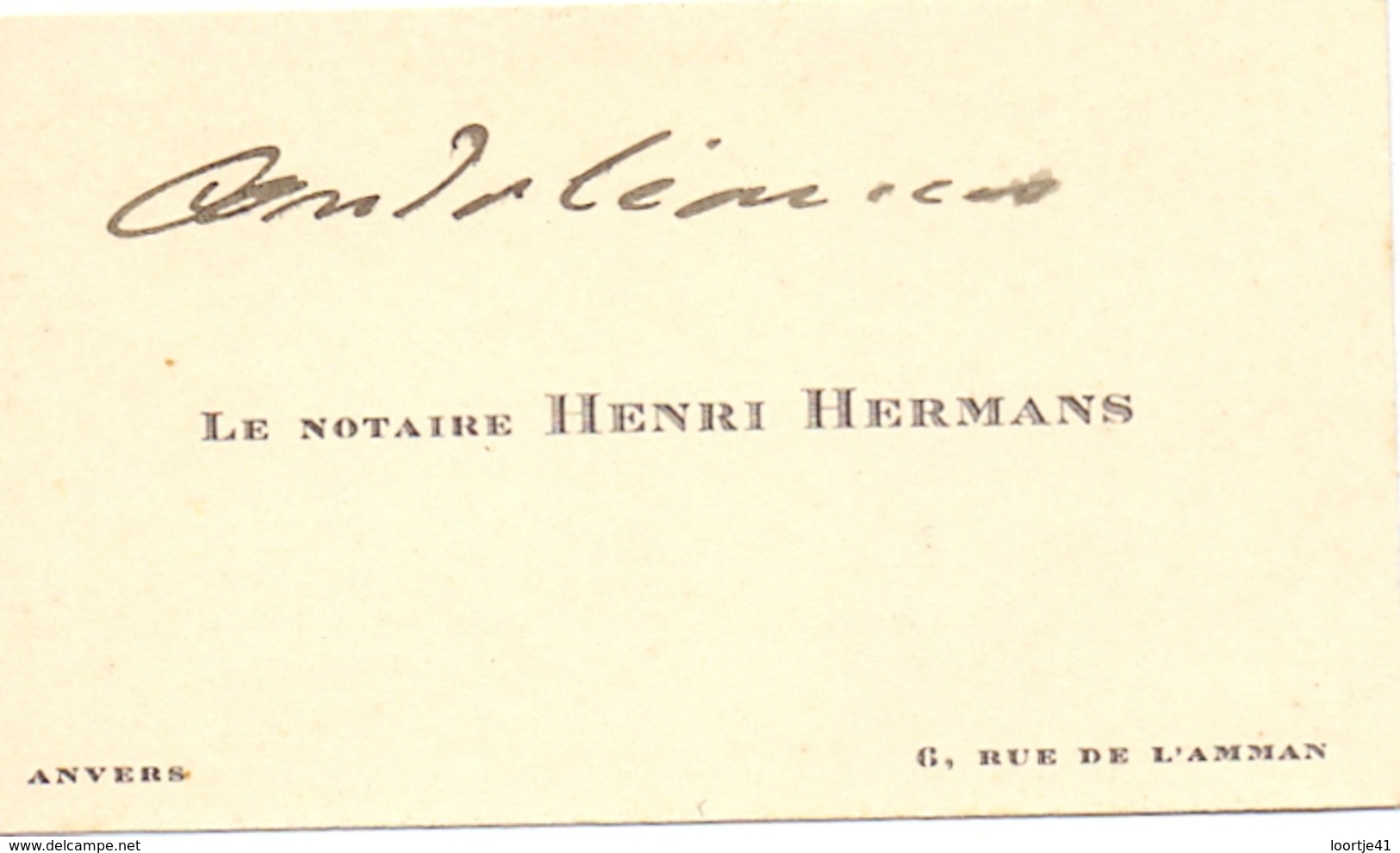 Visitekaartje - Carte Visite - Notaris Notaire Henri Hermans - Anvers Antwerpen - Cartes De Visite