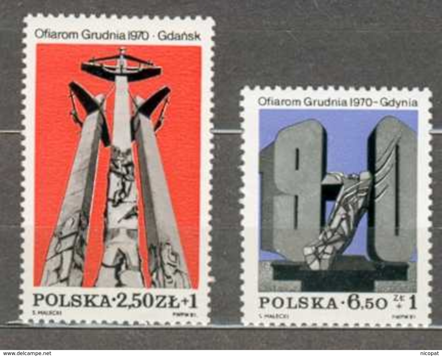 POLAND MNH ** 2597-2598 MONUMENTS AUX VICTIMES DES EMEUTES DE DECEMBRE 1970 à GDANSK, GDYNIA - Neufs