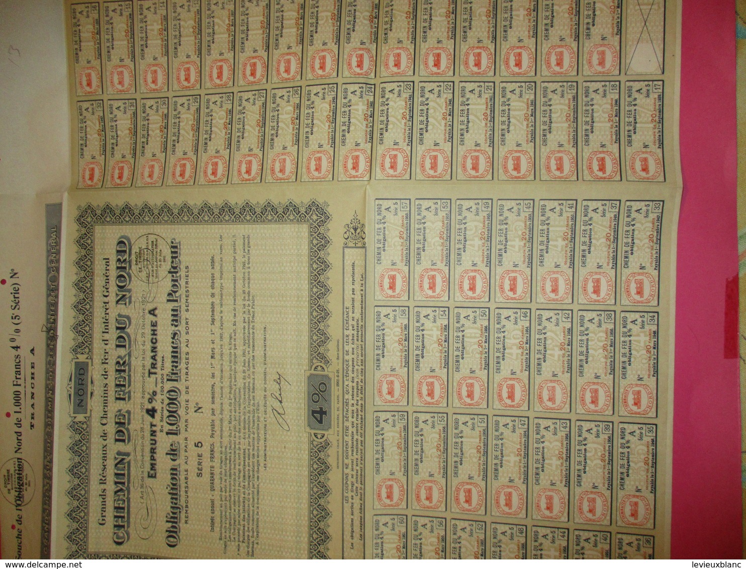 Obligation De 1000 Francs 4 %  Au Porteur/Emprunts 4%/  Chemin De Fer Du Nord /1931    ACT187 - Bahnwesen & Tramways