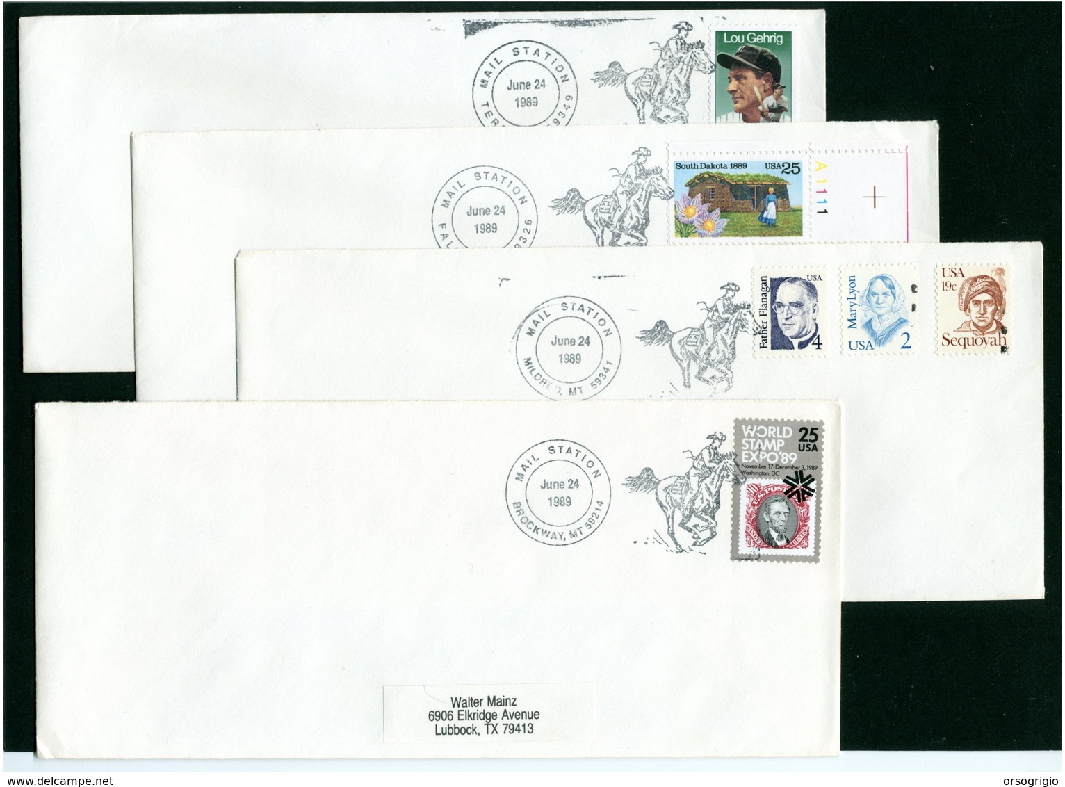 USA - TERRY - BROCKWAY - MILDRED - FALLON - SERVIZIO POSTALE A CAVALLO - PONY EXPRESS - FAR WEST    4 Covers - Posta