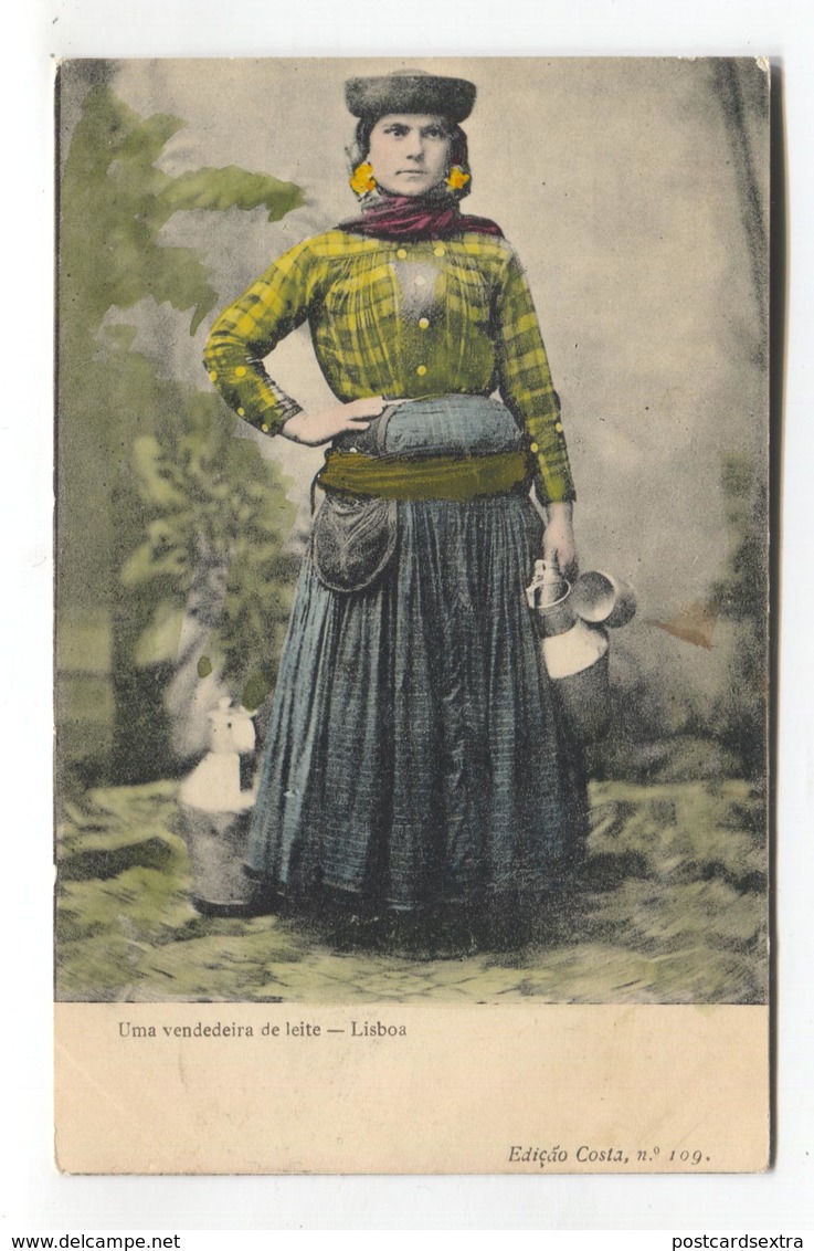 Lisboa / Lisbon - Uma Vendedeira De Leite - A Seller Of Milk - Early Postcard - Lisboa