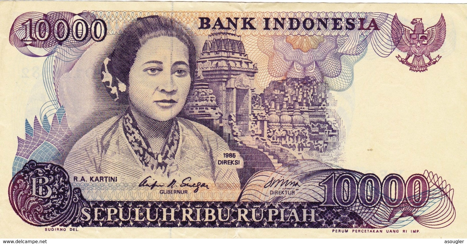 INDONESIA 10000 Rupiah 1985  P-126a VF Replacement Note Perfix "X" "free Shipping Via Registered Air Mail" - Indonésie