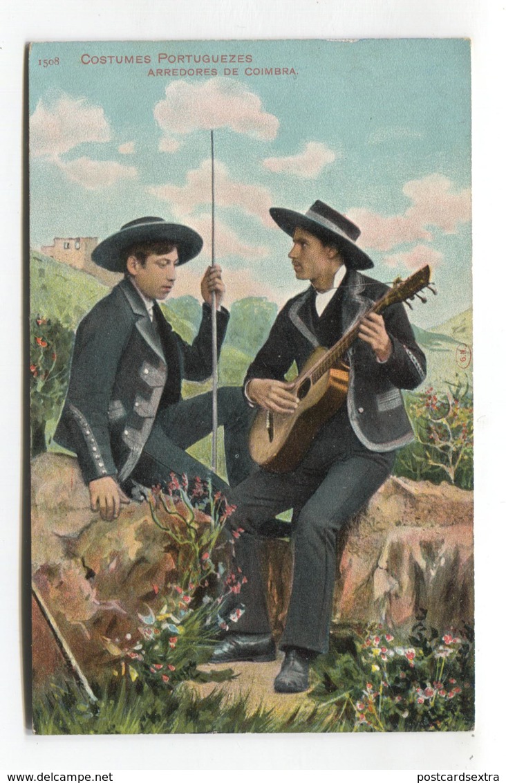 Costumes Portuguezes - Arredores De Coimbra, Musicians - Postcard From 1911 - Coimbra