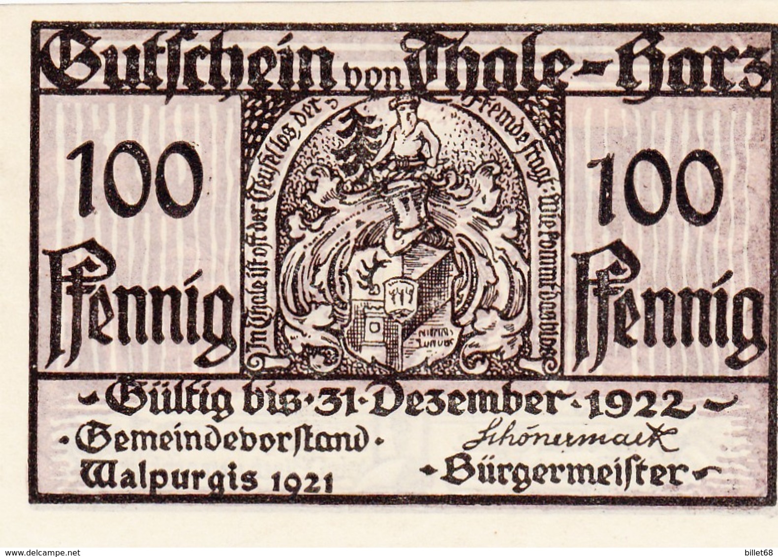 Billet Allemand - 100 Pfennig - Thale Am Harz 1922 - Stadtwappen, Eisenhüttenwerk - Lokale Ausgaben