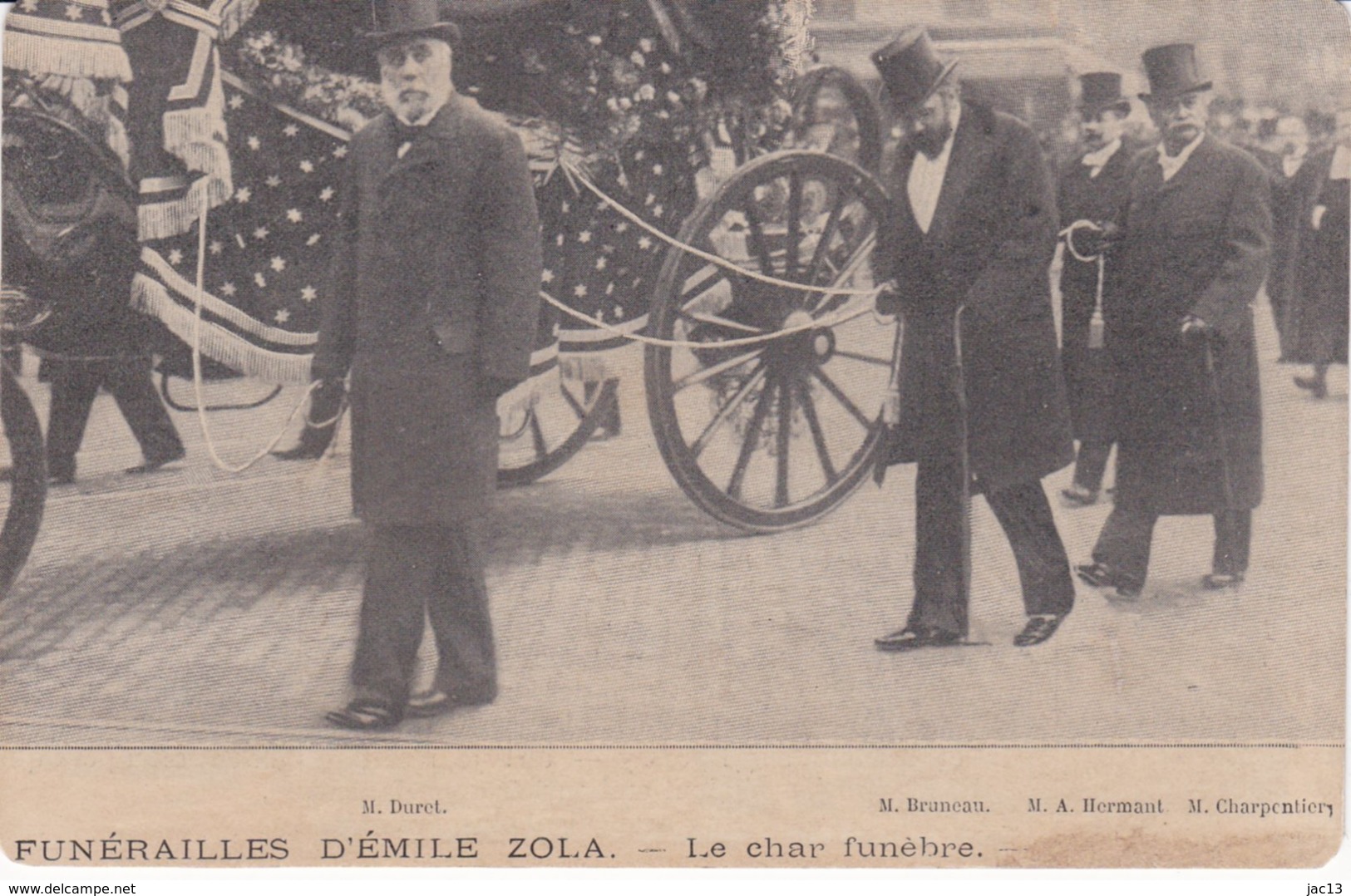 Zola_75 - Funérailles D'Emile Zola - Le Char Funèbre - Mrs Duret, Bruneau, Hermant Et Charpentier - Personnages