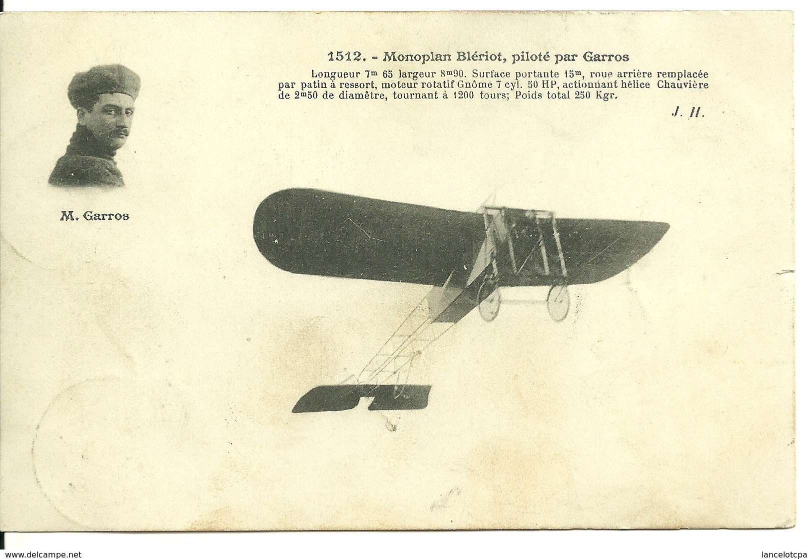 MONOPLAN BLERIOT Piloté Par ROLAND GARROS - Aviateurs