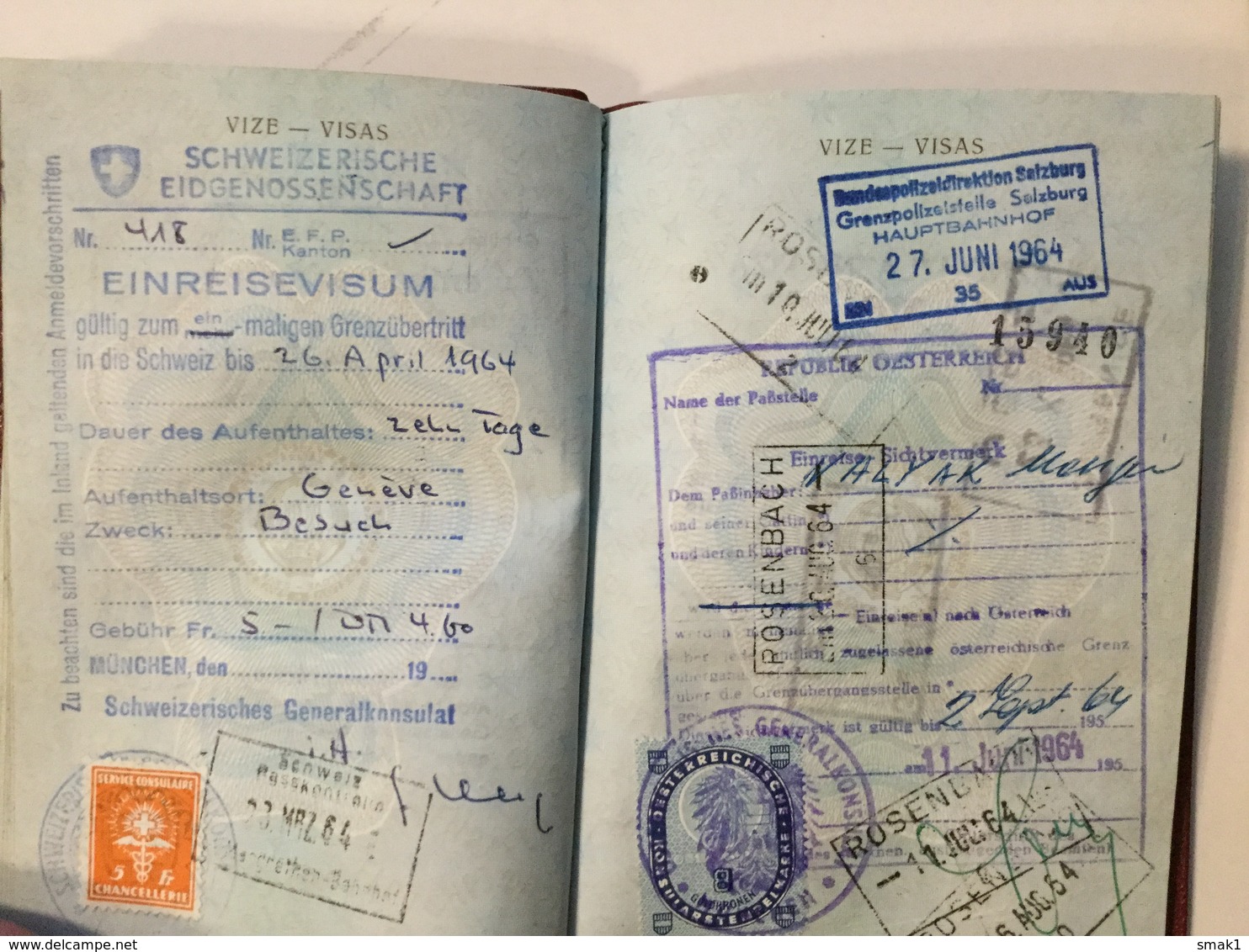 PASSPORT   REISEPASS  PASSAPORTO   PASSEPORT YUGOSLAVIA  1964. VISA TO: GERMANY , SUISSE , AUSTRIA - Historische Dokumente