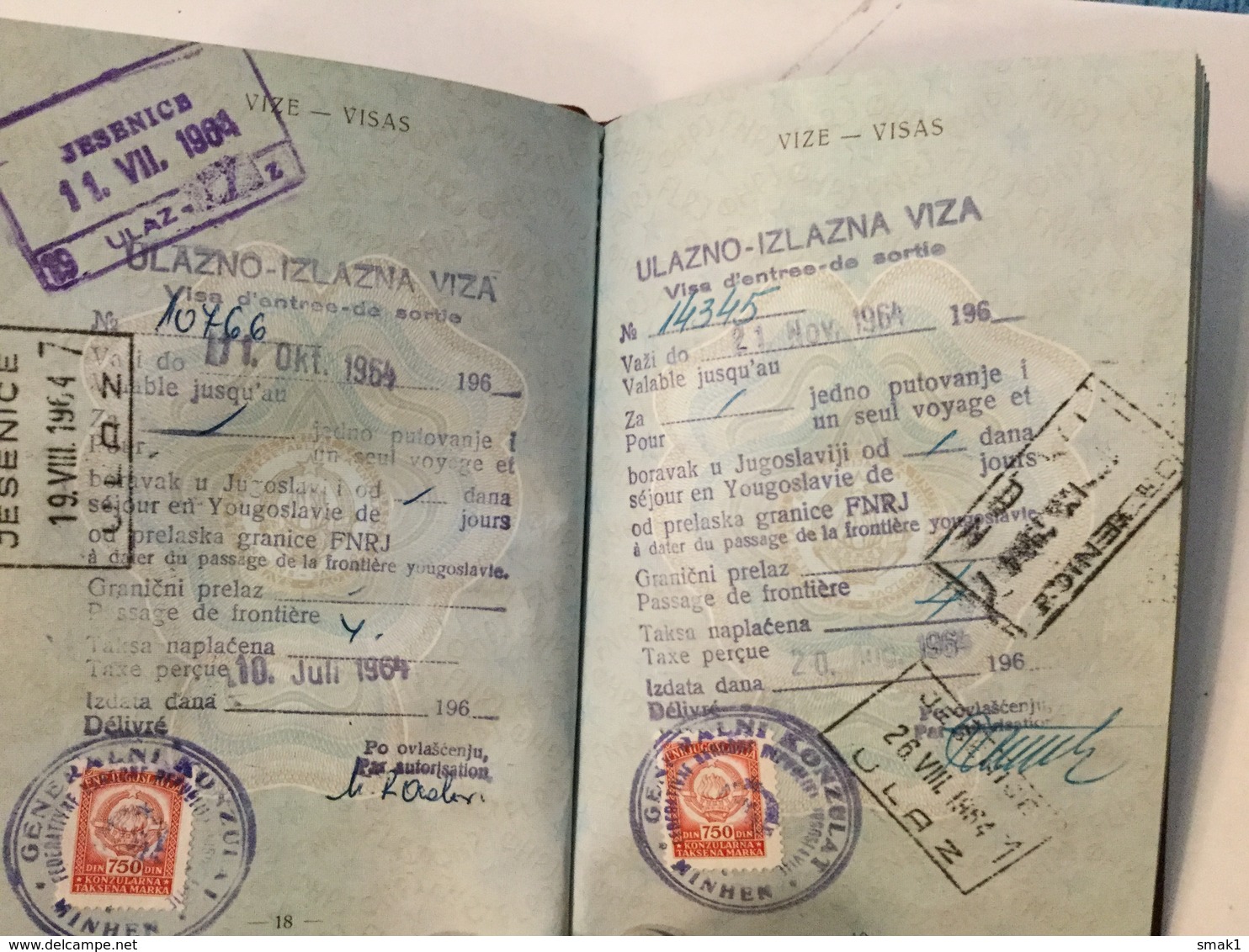 PASSPORT   REISEPASS  PASSAPORTO   PASSEPORT YUGOSLAVIA  1964. VISA TO: GERMANY , SUISSE , AUSTRIA