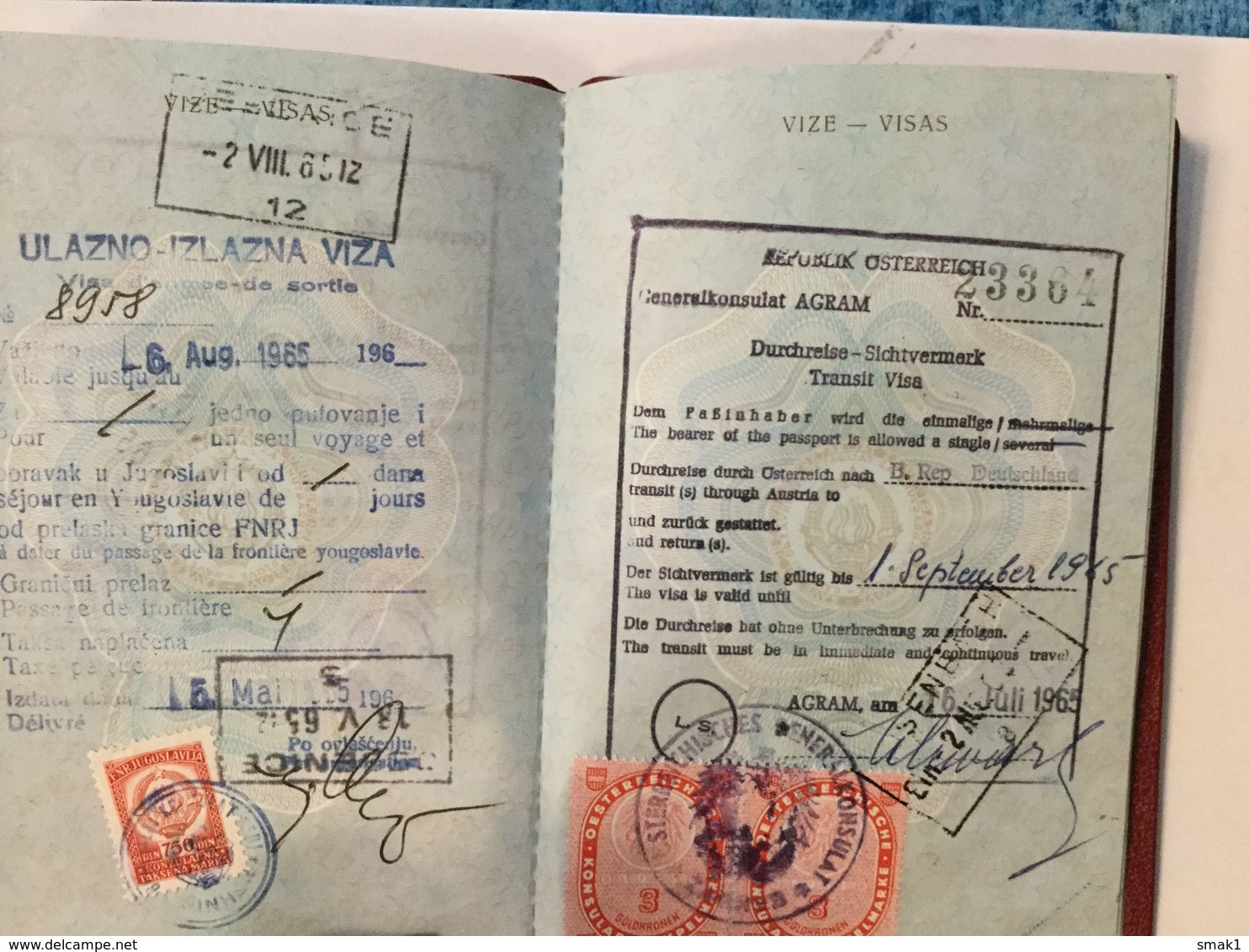 PASSPORT   REISEPASS  PASSAPORTO   PASSEPORT YUGOSLAVIA  1964. VISA TO: GERMANY , SUISSE , AUSTRIA