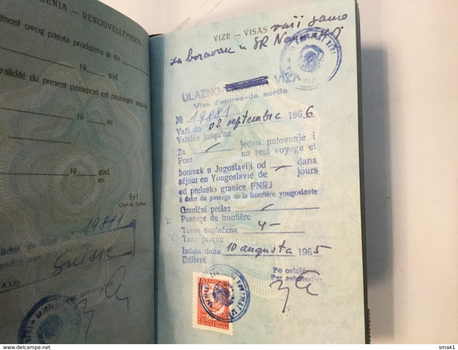 PASSPORT   REISEPASS  PASSAPORTO   PASSEPORT YUGOSLAVIA  1965. VISA TO: GERMANY , AUSTRIA , FRANCE , PORTUGAL , SPAIN - Historische Dokumente