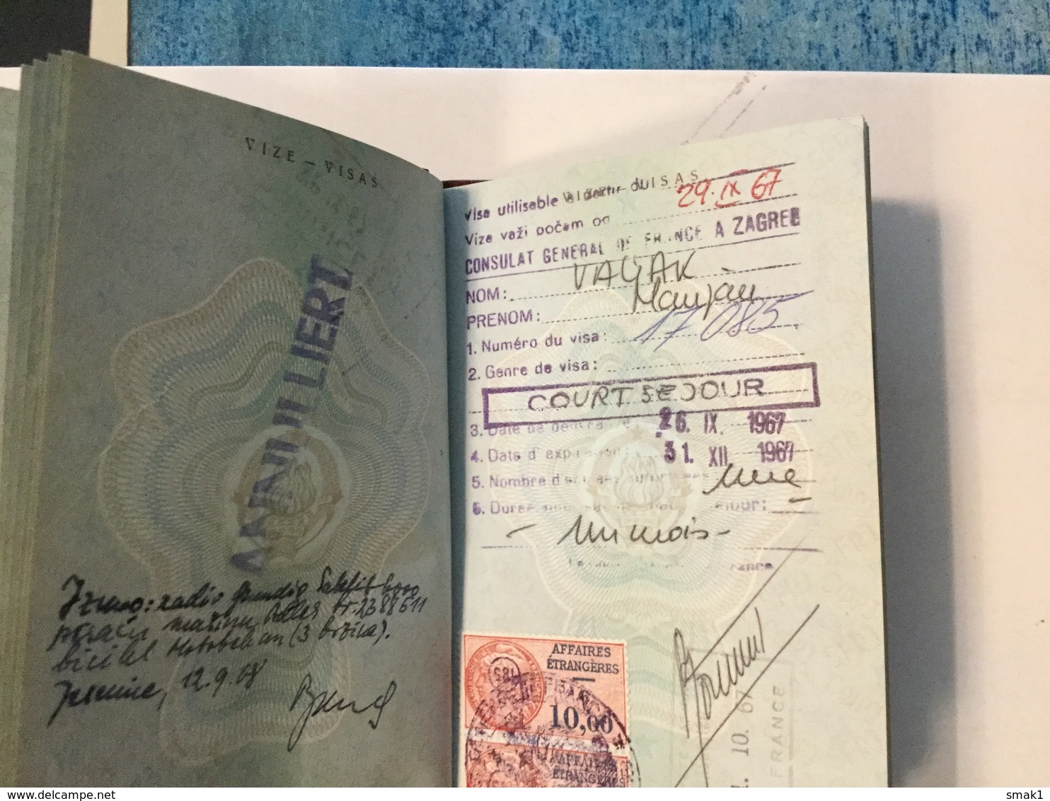 PASSPORT   REISEPASS  PASSAPORTO   PASSEPORT YUGOSLAVIA  1962. VISA TO: GERMANY   , FRANCE