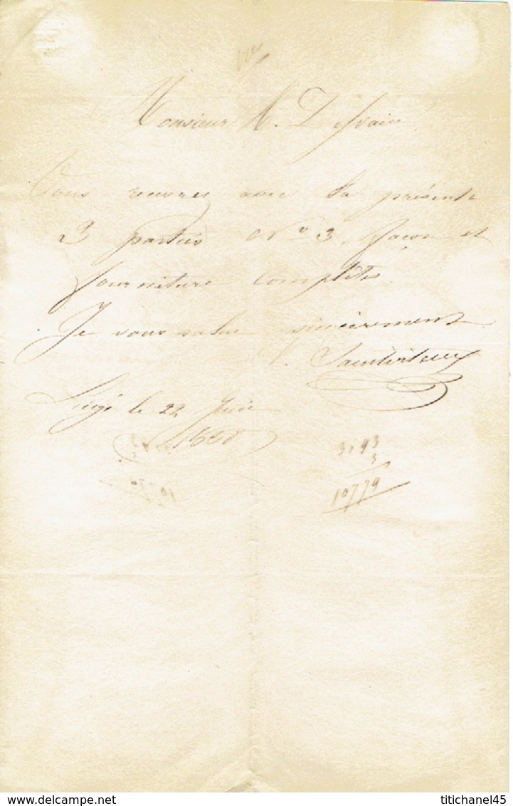 Lot de 5 lettres envoyées de 1849 à 1858 par SAINTVITEUX  fabricant de cartes à jouer à LIEGE à H. DESSAIN imprimeur