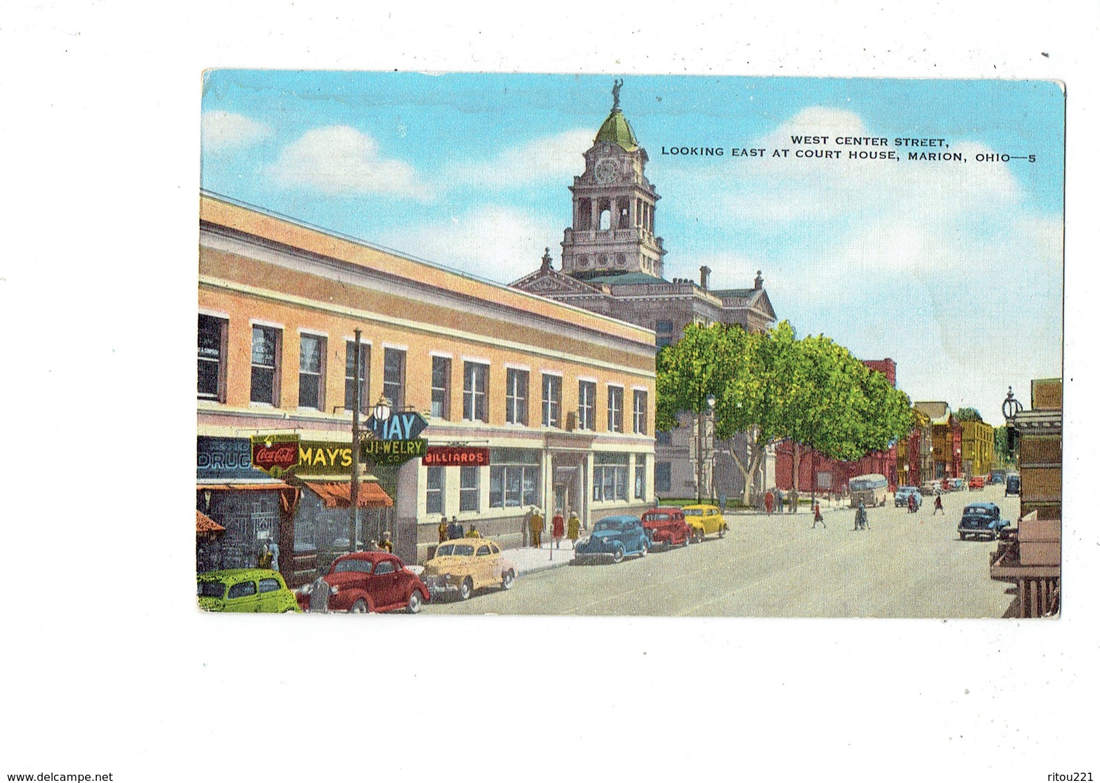 Cpa -  Ohio - WEST CENTER STREET - COURT HOUSE MARION - N°8 VOITURE Publicité COCA-COLA Billiards - Autres & Non Classés