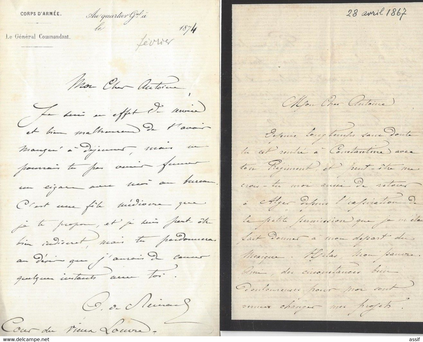 OTHON ( Otto ) DE REINACH - WERTH 1841 - 1874  Autographe 10 Lettres 46 P. Algérie Insurrection 1864 Gal Youssouf - Autres & Non Classés