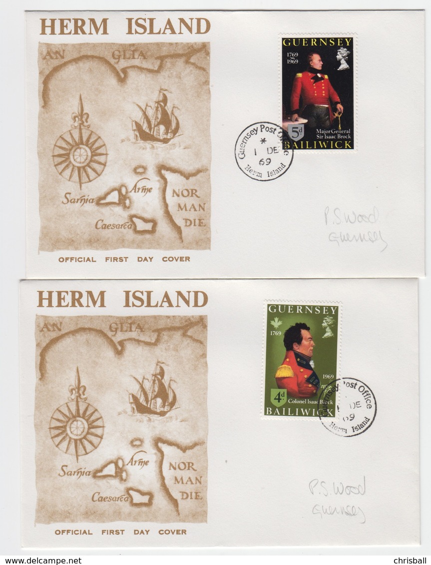 Guernsey 1969 4d & 5d Brock FDC (1 DE 1969) Herm Postmark - Guernsey