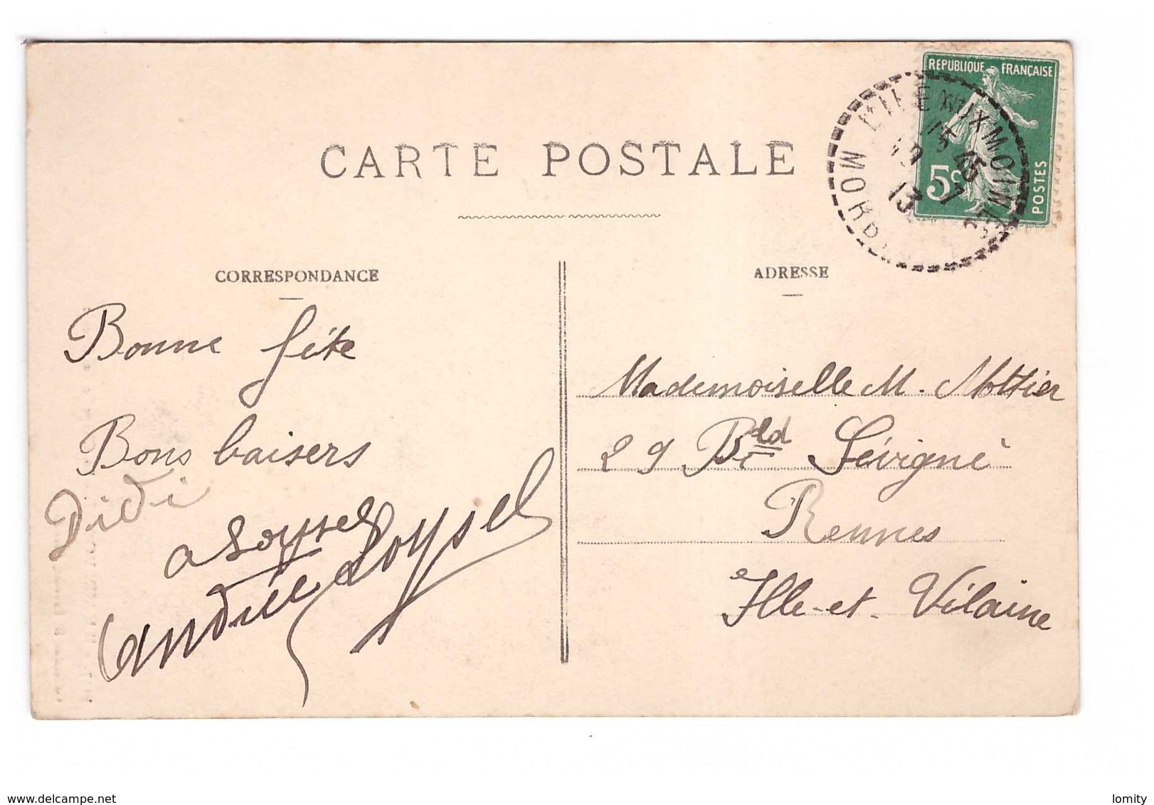 Cachet Manuel Perlé Tireté 56 Ile Aux Moines 1913 Morbihan Sur Cpa Ile Aux Moines Chapelle Du Gueric - 1877-1920: Période Semi Moderne