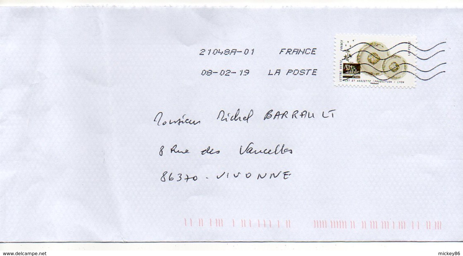 2019--tp Adhésifs "Arts De La Table" Seuls Sur Lettre   -- Lot De Deux Enveloppes Rectangles - 1961-....