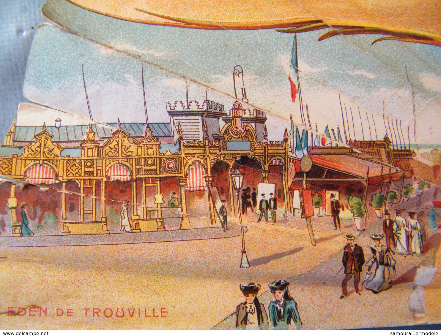 Eventail 19e Siècle CASINO de BIARRITZ et TROUVILLE par F.Deloche imp .