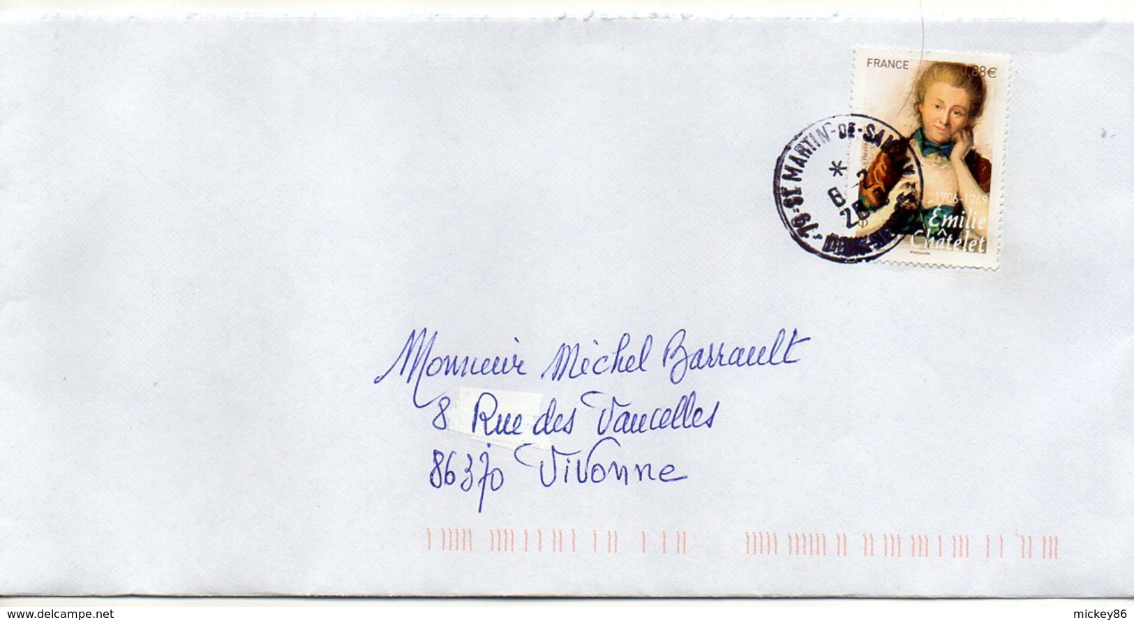 2019--tp   " Emilie Chatelet " -  Seul Sur Lettre--- Cachet Rond - 1961-....