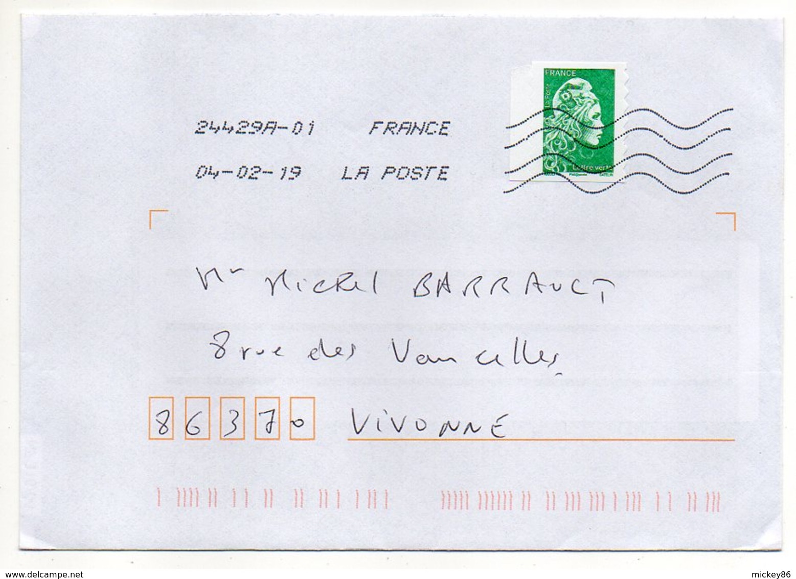 2019--tp  Adhésif  " Marianne L'Engagée--20g - LV "   Seul Sur Lettre--- Cachet Toshiba - 1961-....