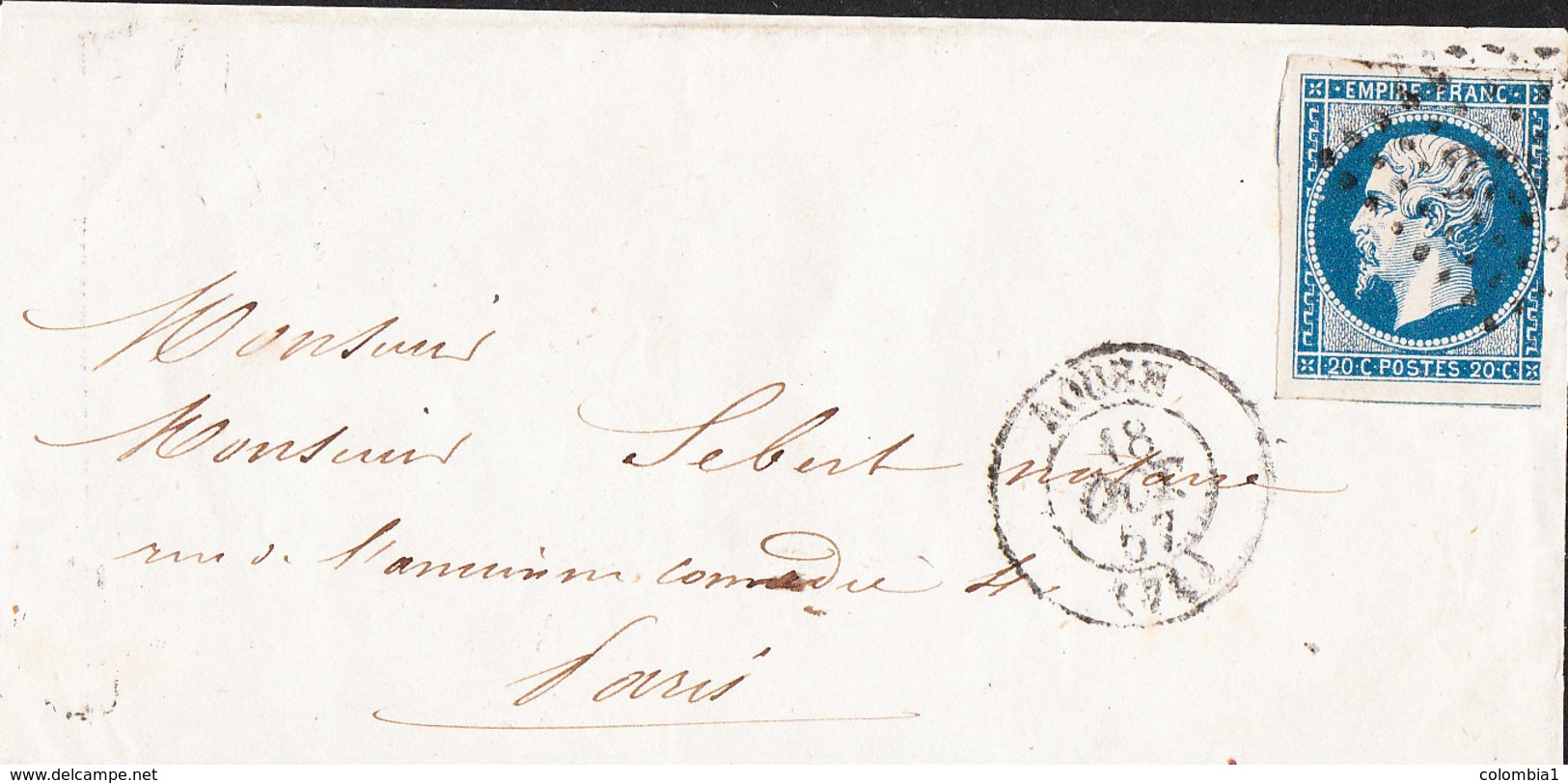 Lettre (Napoleon 20c Non Dentelé Grille 3219) De ROUEN Du 18 Oct 1867 Via PARIS - 1849-1876: Periodo Clásico