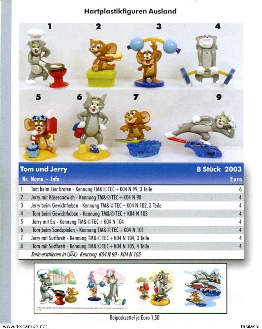 Kinder 2004 : Série Complète : Tom Et Jerry (8 Figurines Avec 5 BPZ ) - Cartoons