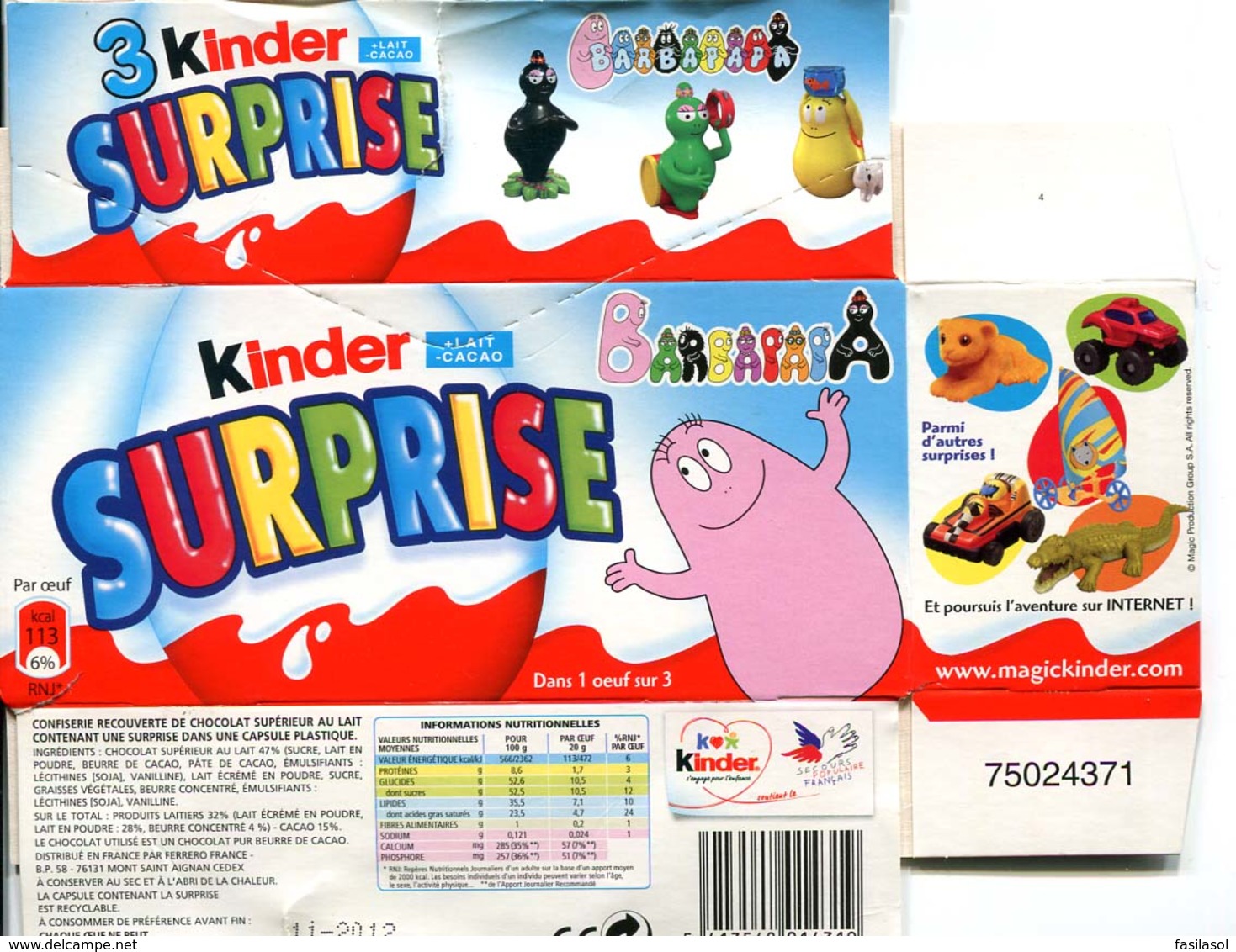 Kinder 2012 : Série Complète : Les Barbapapa (9 Figurines Avec 5 BPZ + Boîte Emballage) - Dessins Animés