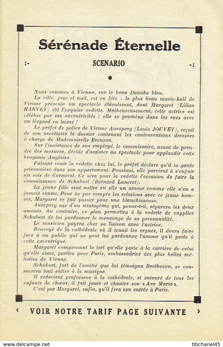 LIEGE 1940 -Programme Cinéma LIEGE-PALACE-12 PAGES-Illustrateur NOVGORODSKY-L.JOUVET & L.HARVEY Dans Sérénade éternelle - Programmes