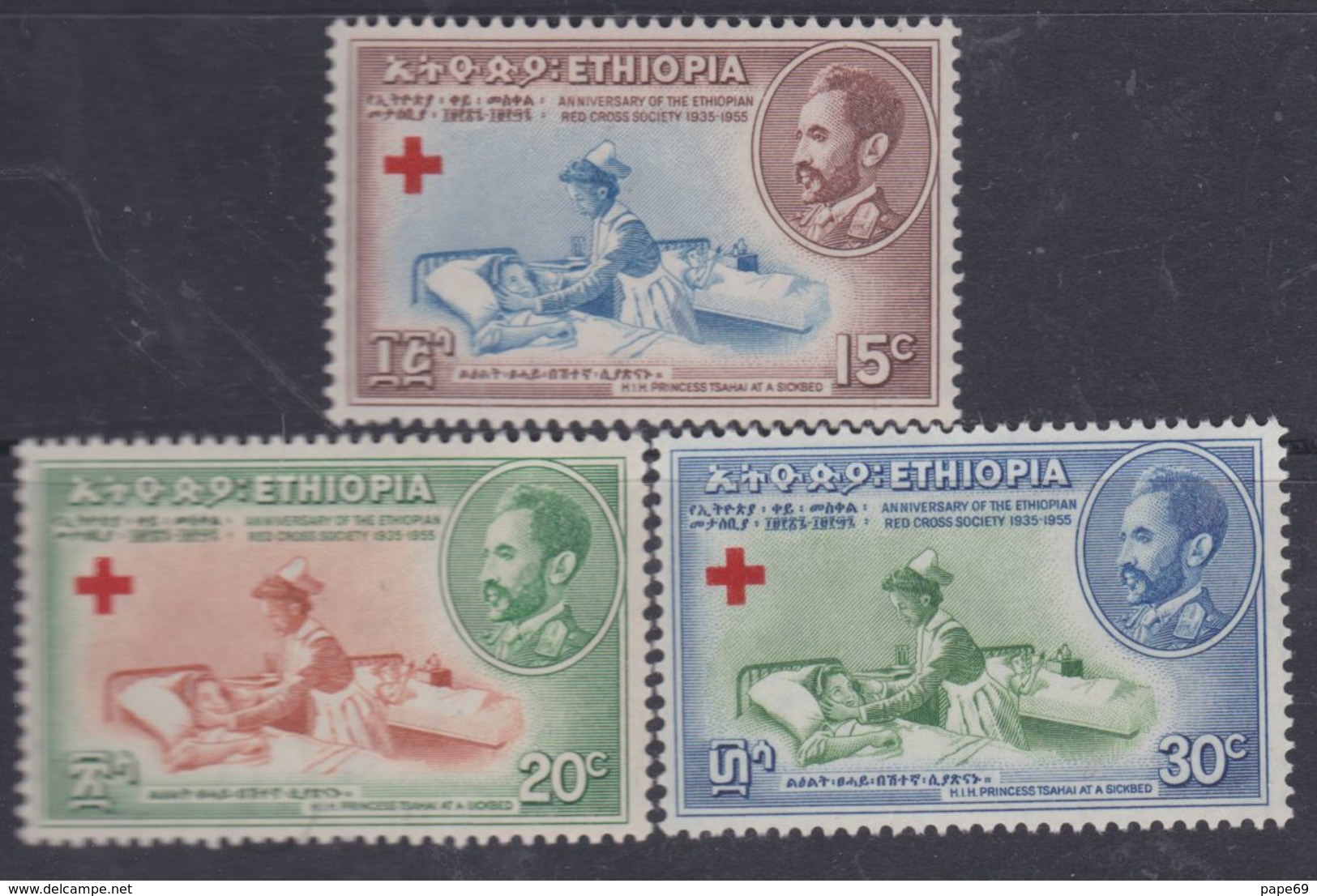 Ethiopie N° 330 / 32 XX : 20 ème Anniversaire De La Croix-Rouge, Les 3 Valeurs Sans Charnière, TB - Ethiopie