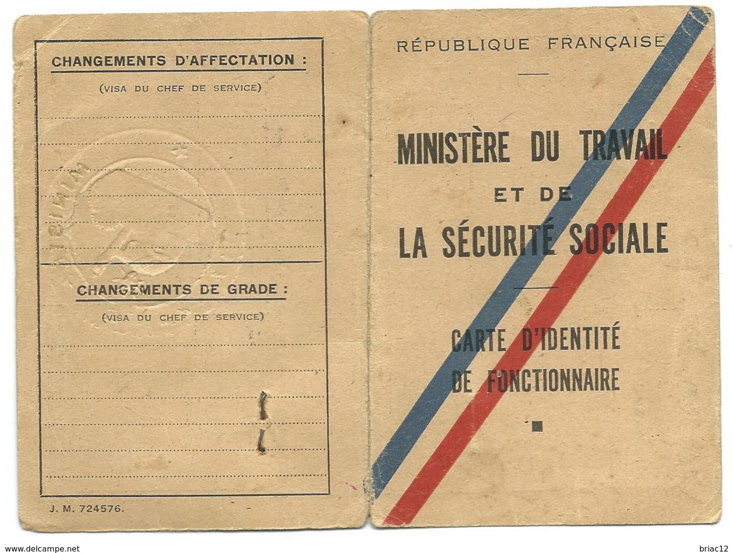 Carte D'identité De Fonctionnaire 1950 - Collections