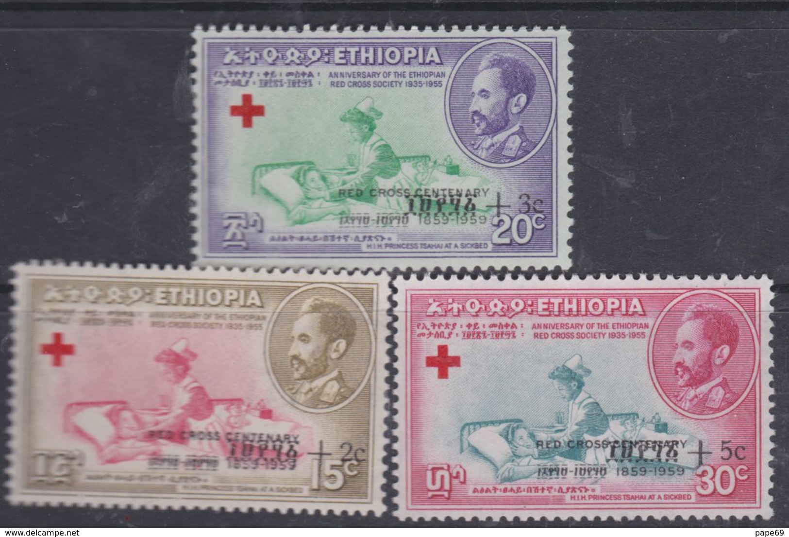 Ethiopie N° 349 / 51 XX : Centenaire De L'idée Croix-Rouge, Les 3 Valeurs Sans Charnière, TB - Ethiopie