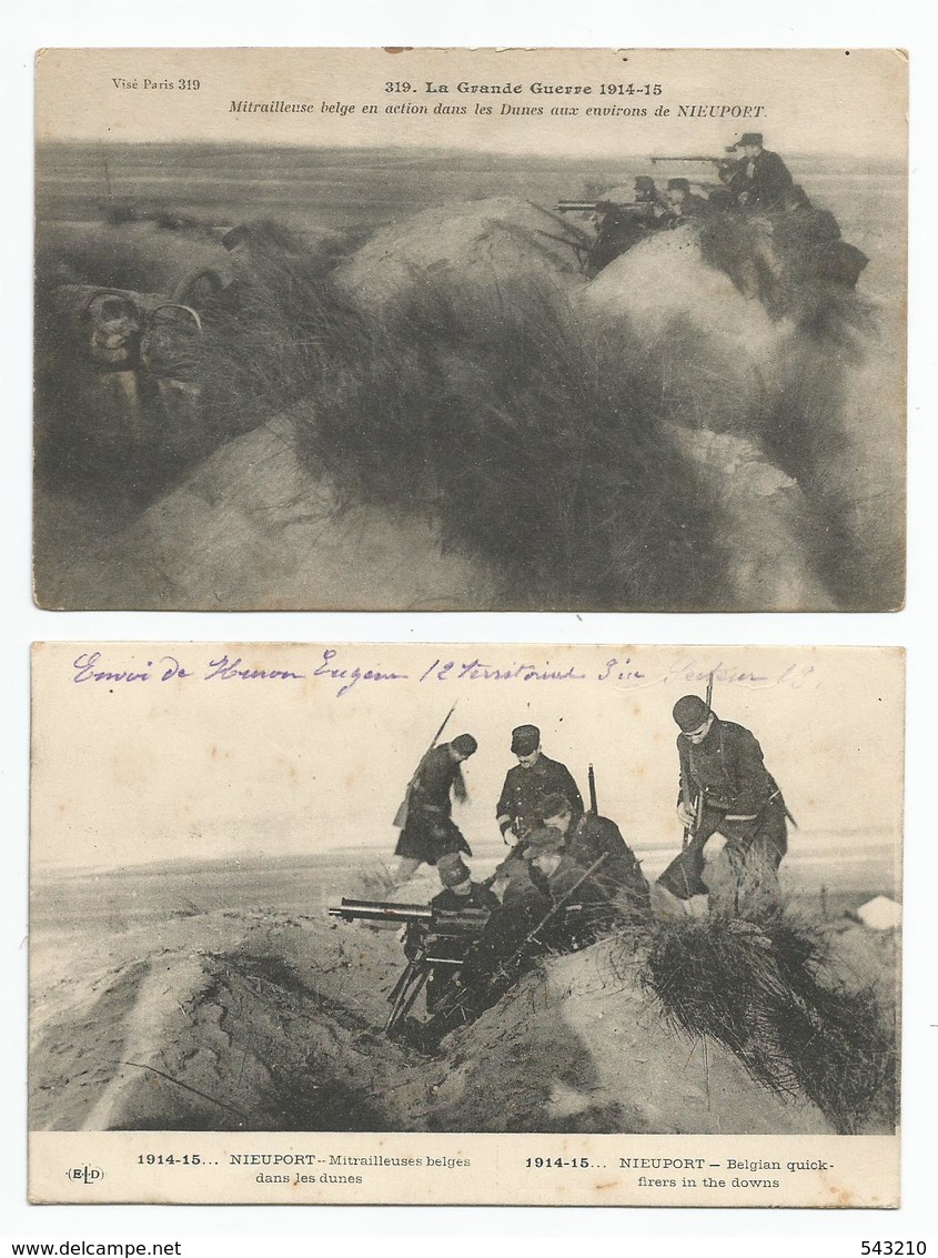 ARMEE BELGE  -   MITRAILLEUSES  AVEC CHIENS - Dans Les Dunes - 2 Cartes - War 1914-18