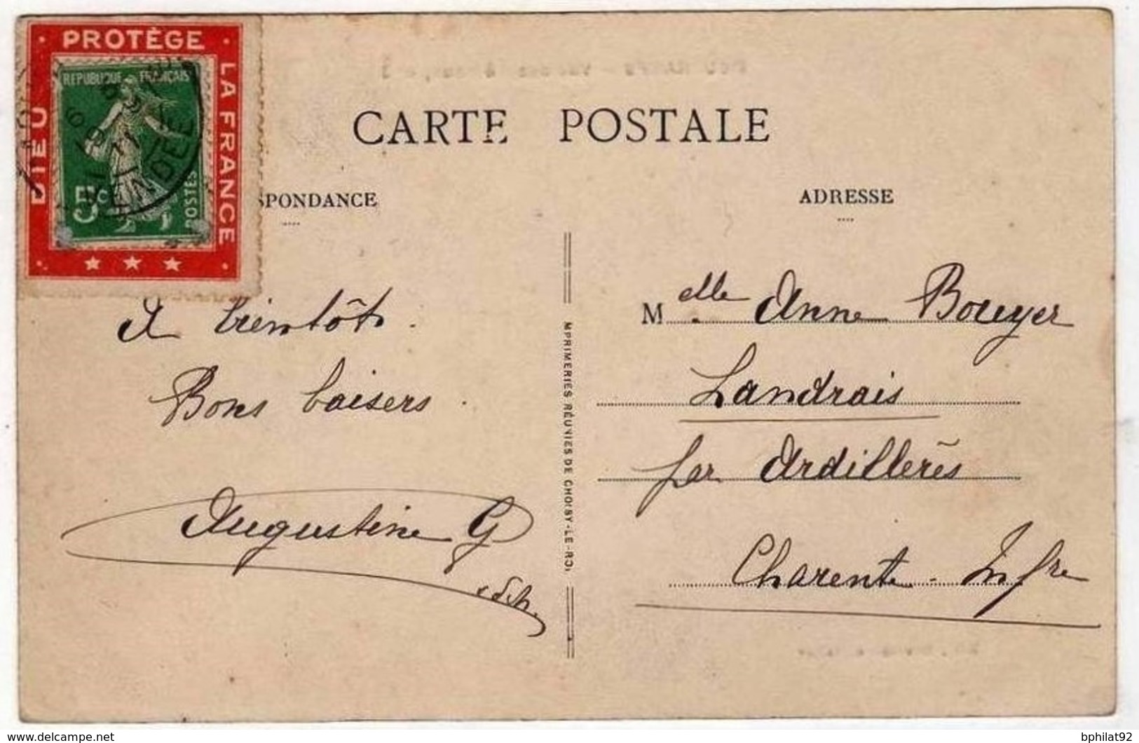 !!! 5 C SEMEUSE SUR PORTE TIMBRE DIEU PROTEGE LA FRANCE, SUR CPA DE MOUCHAMPS - Cartas & Documentos