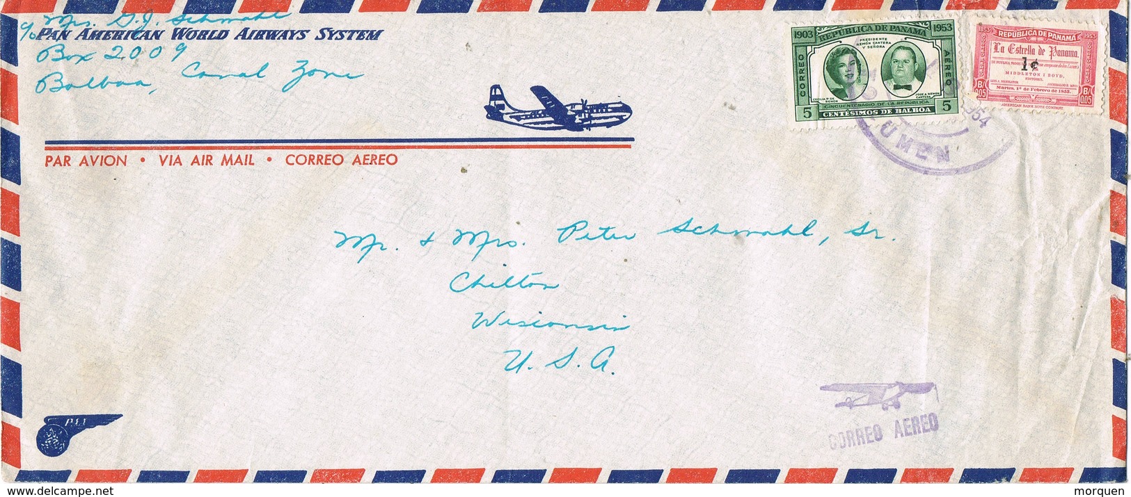 31564. Carta Aerea BALBOA (Panama) Canal Zone 1954 To USA - Panama