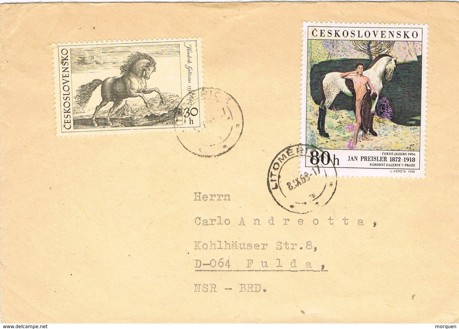 31565. Carta LITOMERICE (Checoslovaquia) 1968. Caballos, Cheval, Horse - Cartas & Documentos