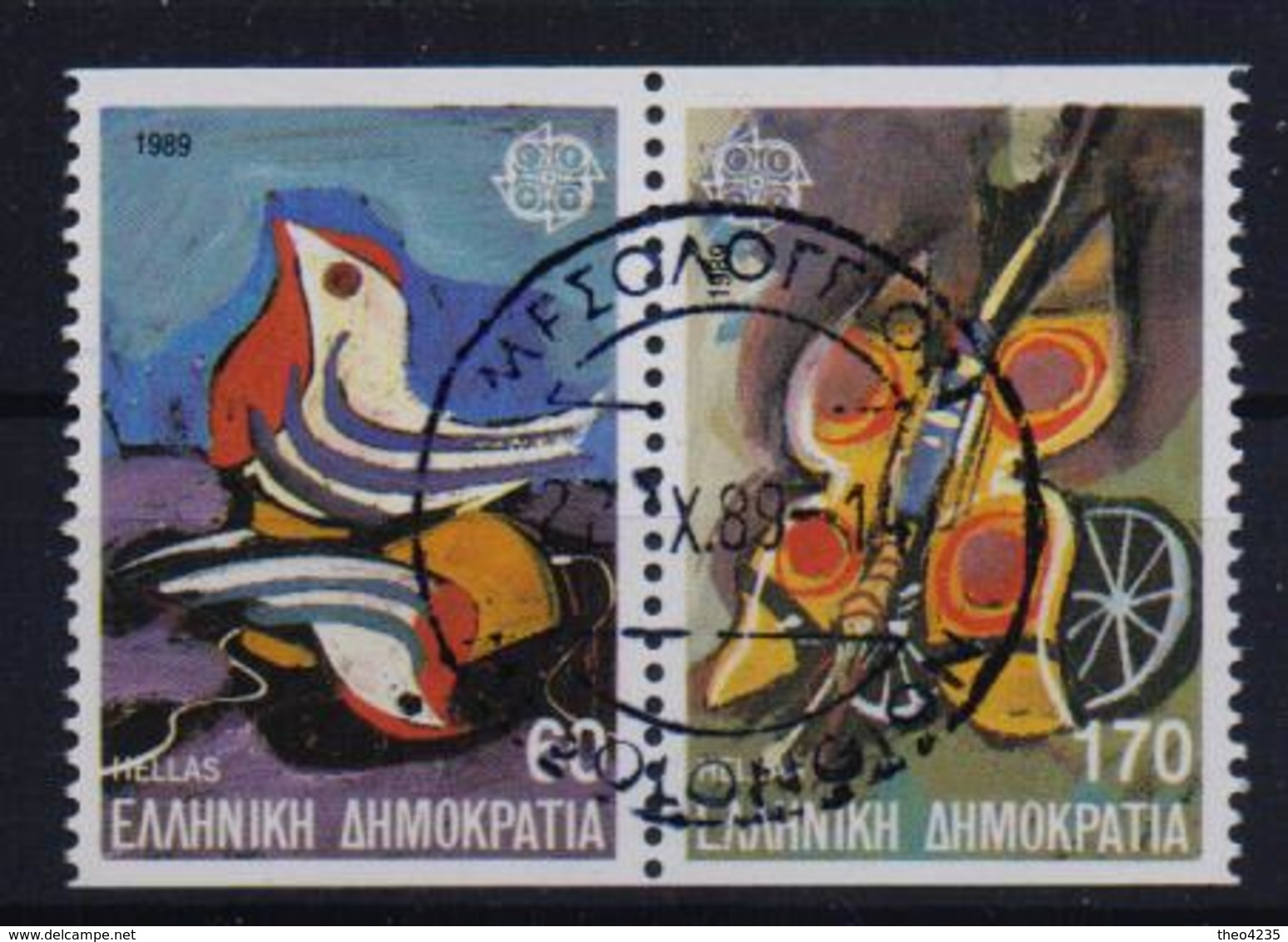 GREECE STAMPS EUROPA 1989 /HORIZONTALLY IMPERFOR(SE-TENANT) -22/5/89-CANCELLATION WITH FIRST DAY ISSUE POST-COMPLETE SET - Gebraucht