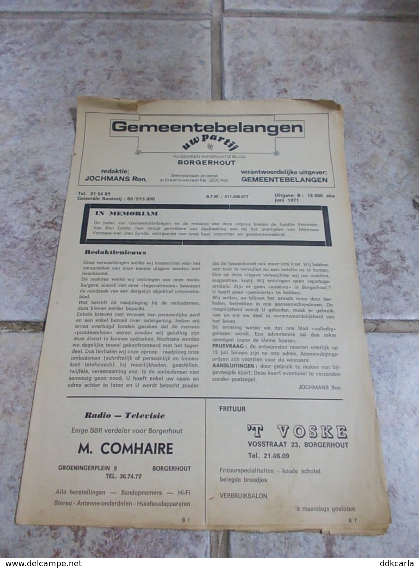 Algemeen Informatieblad Gemeentebelangen Uw Partij Borgerhout Juni 1971 - Autres & Non Classés