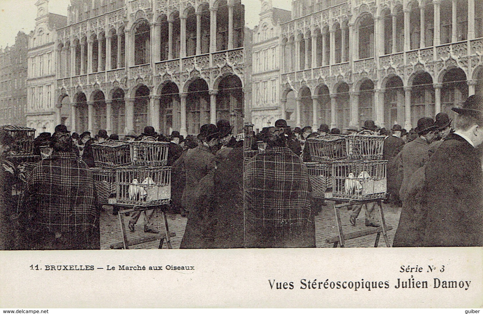 Bruxelles Le Marché Aux Oiseaux Carte Stereoscopique  Julien Damoy - Markten